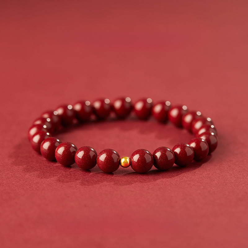 Buddha Stones999ゴールド 辰砂 シンプルデザイン 集中力ブレスレット - 8mm辰砂&4mm金ビーズ - image 11