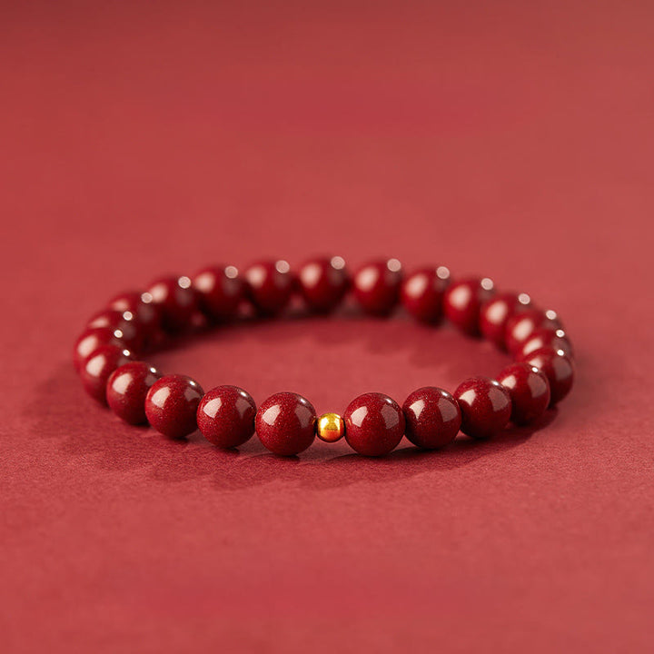 Buddha Stones999ゴールド 辰砂 シンプルデザイン 集中力ブレスレット - 8mm辰砂&4mm金ビーズ - image 11