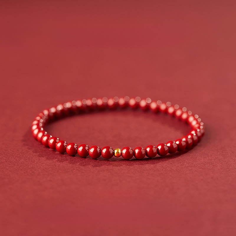 Buddha Stones999ゴールド 辰砂 シンプルデザイン 集中力ブレスレット - 4mmインペリアルシナバー&3mmゴールドビーズ - image 7
