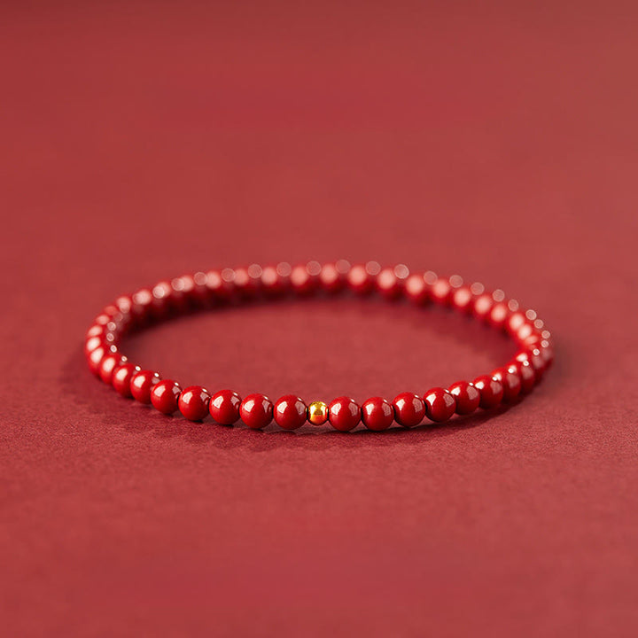 Buddha Stones999ゴールド 辰砂 シンプルデザイン 集中力ブレスレット - 4mmインペリアルシナバー&3mmゴールドビーズ - image 7