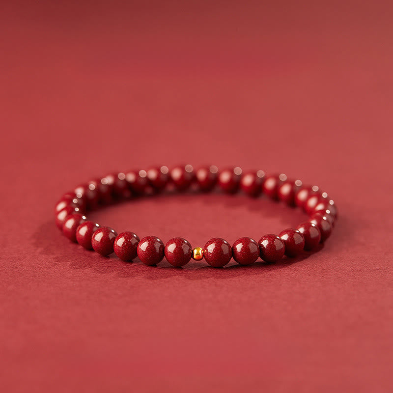 Buddha Stones999ゴールド 辰砂 シンプルデザイン 集中力ブレスレット - 6mm辰砂&3mm金ビーズ - image 8