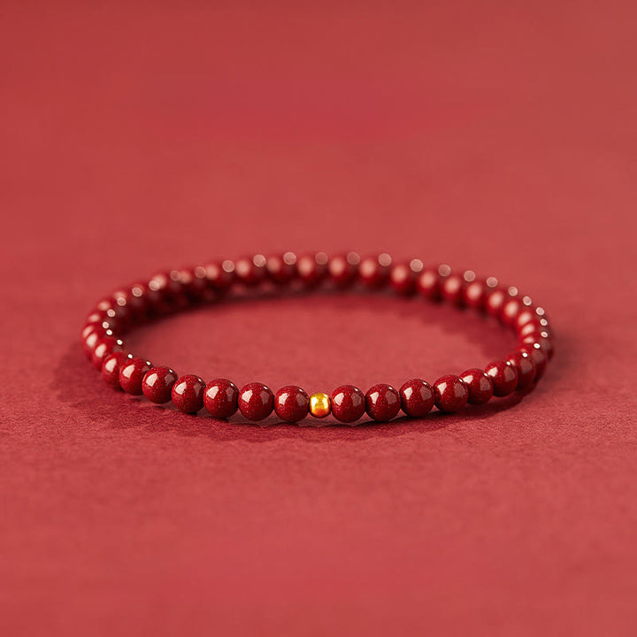 Buddha Stones999ゴールド 辰砂 シンプルデザイン 集中力ブレスレット - 4mm辰砂&3mm金ビーズ - image 0