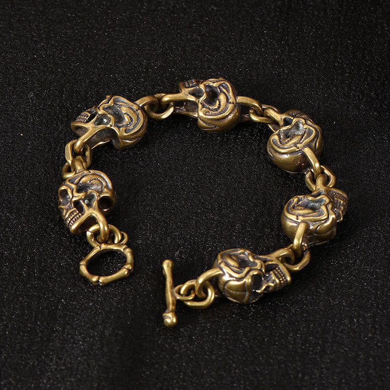 Buddha Stonesレトロ銅真鍮スカル 死体の王 森林守護ブレスレット - 銅真鍮(手首周り:18~19cm) - image 0