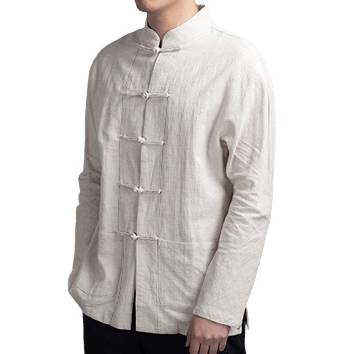 Buddha Stones無地 カジュアル フロッグボタン メンズ シャツ 衣類 - image 3