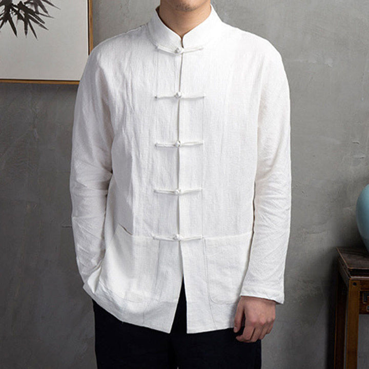 Buddha Stones無地 カジュアル フロッグボタン メンズ シャツ 衣類 - image 5