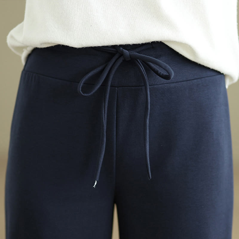 Buddha Stones無地ドローストリングコットンポリエステルレディースワイドレッグパンツ(ポケット付き) - image 7