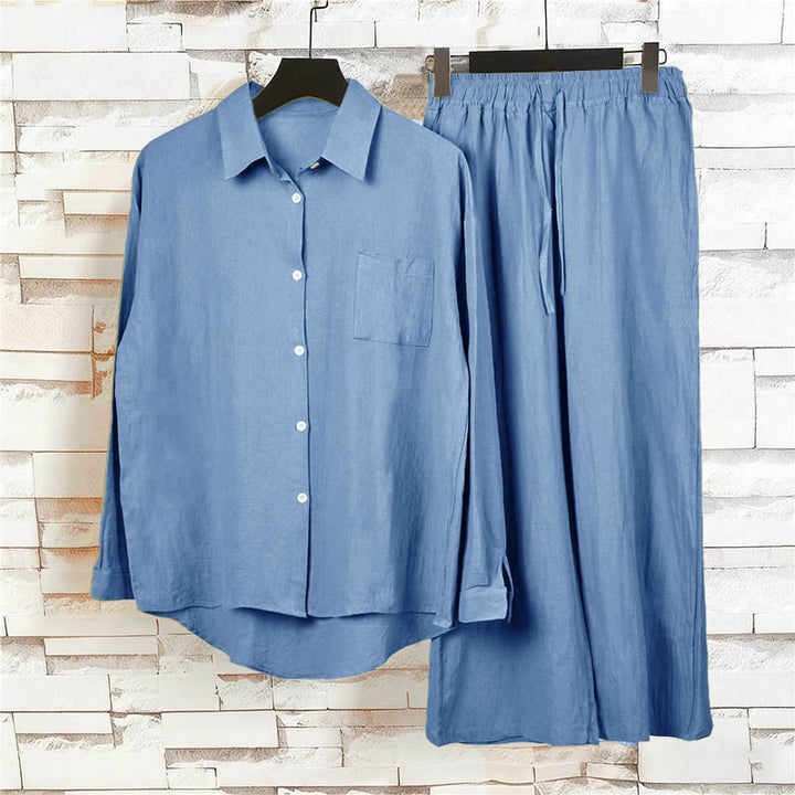 Buddha Stones 2点セット 長袖シャツ ポケット付きトップス ドローストリングパンツ 瞑想用コットンリネン服 レディース セット - image 23