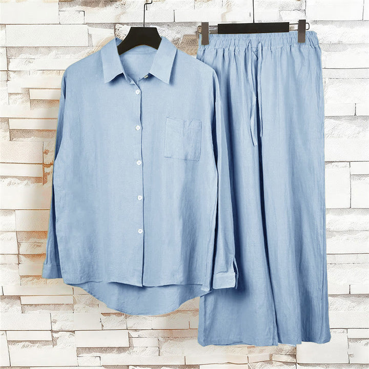 Buddha Stones 2点セット 長袖シャツ ポケット付きトップス ドローストリングパンツ 瞑想用コットンリネン服 レディース セット - image 29