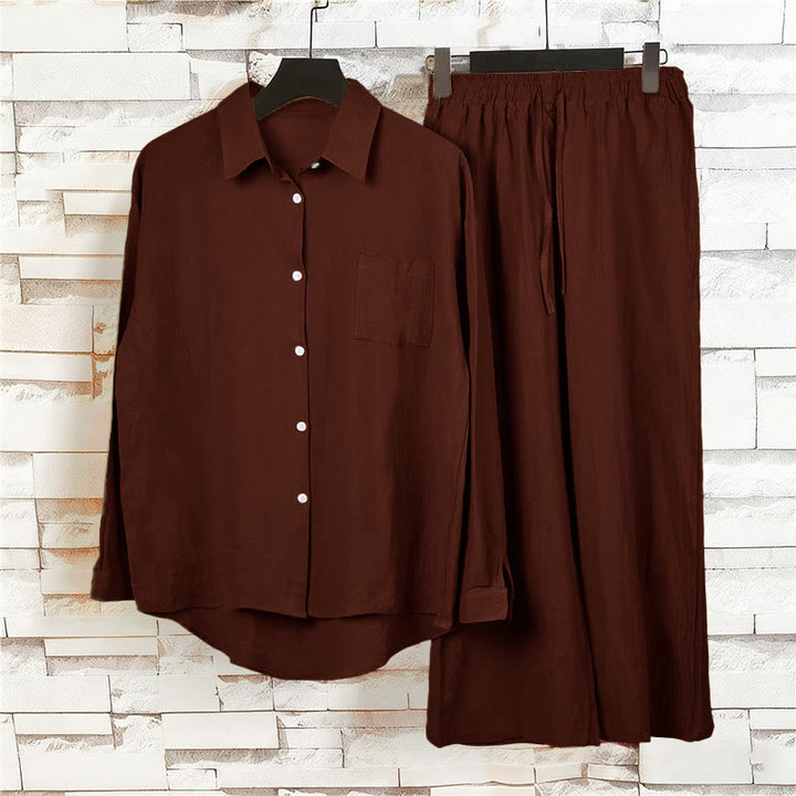 Buddha Stones 2点セット 長袖シャツ ポケット付きトップス ドローストリングパンツ 瞑想用コットンリネン服 レディース セット - image 41