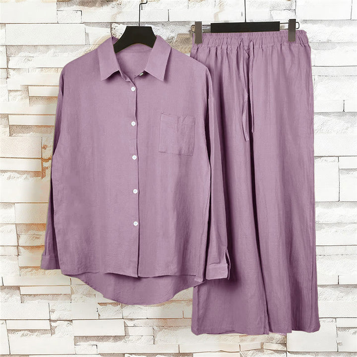 Buddha Stones 2点セット 長袖シャツ ポケット付きトップス ドローストリングパンツ 瞑想用コットンリネン服 レディース セット - image 59