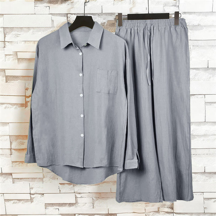 Buddha Stones 2点セット 長袖シャツ ポケット付きトップス ドローストリングパンツ 瞑想用コットンリネン服 レディース セット - image 52