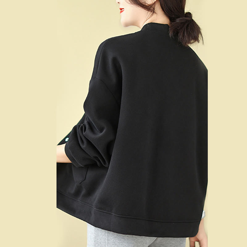 Buddha Stones無地 レディース ボタン クルーネック 長袖 コットンジャケット ポケット付き - image 3