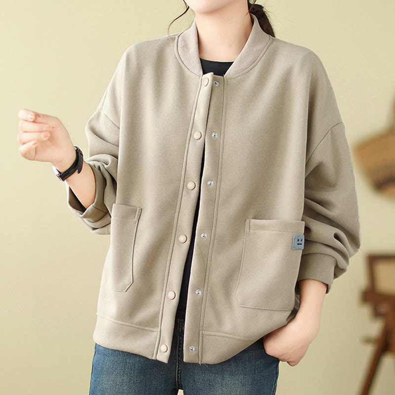 Buddha Stones無地 レディース ボタン クルーネック 長袖 コットンジャケット ポケット付き - image 12