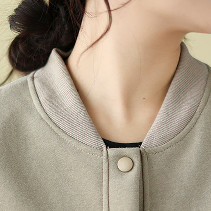 Buddha Stones無地 レディース ボタン クルーネック 長袖 コットンジャケット ポケット付き - image 15