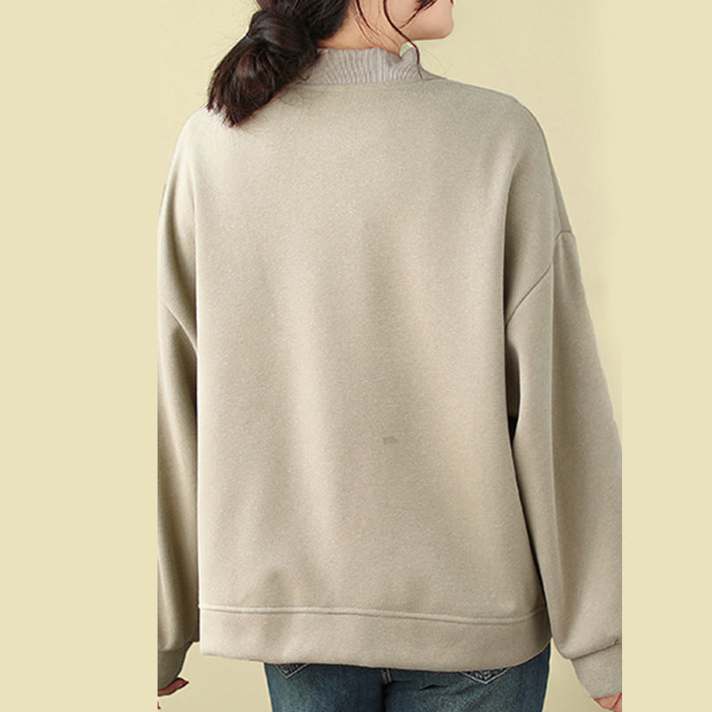 Buddha Stones無地 レディース ボタン クルーネック 長袖 コットンジャケット ポケット付き - image 11