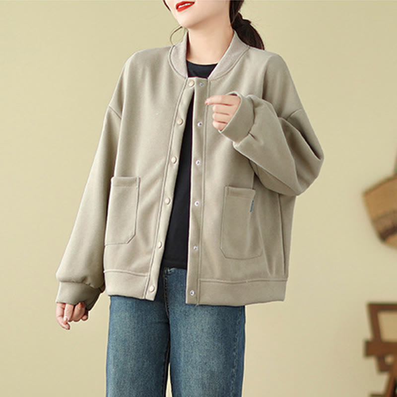 Buddha Stones無地 レディース ボタン クルーネック 長袖 コットンジャケット ポケット付き - image 10