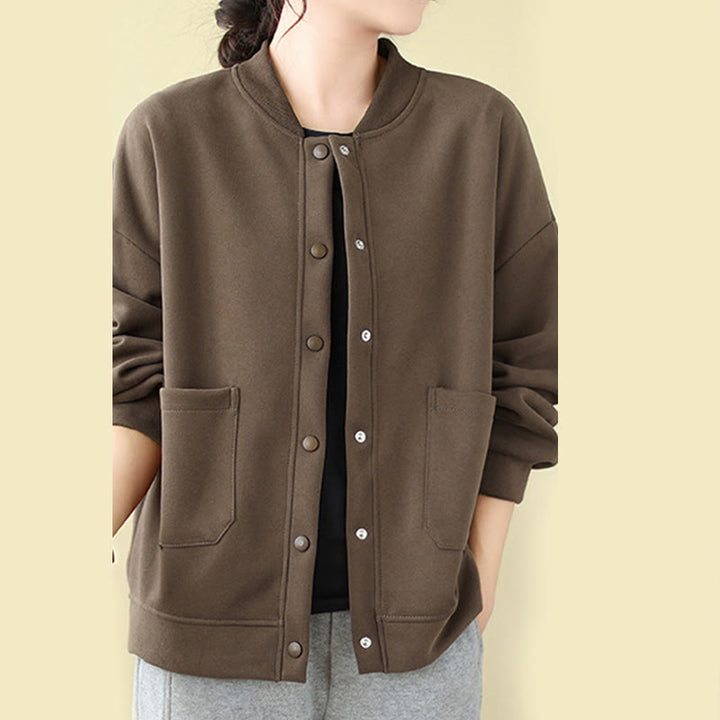 Buddha Stones無地 レディース ボタン クルーネック 長袖 コットンジャケット ポケット付き - image 20