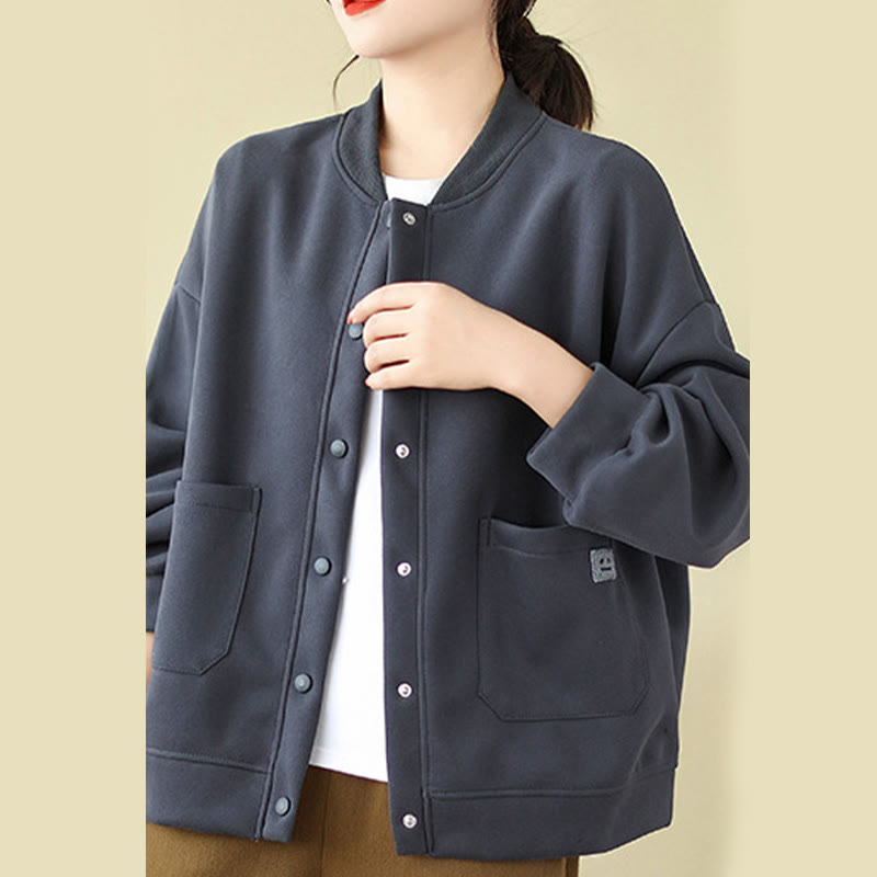 Buddha Stones無地 レディース ボタン クルーネック 長袖 コットンジャケット ポケット付き - image 25