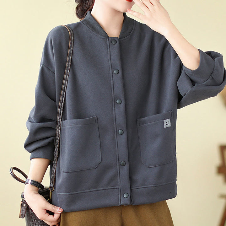 Buddha Stones無地 レディース ボタン クルーネック 長袖 コットンジャケット ポケット付き - image 27