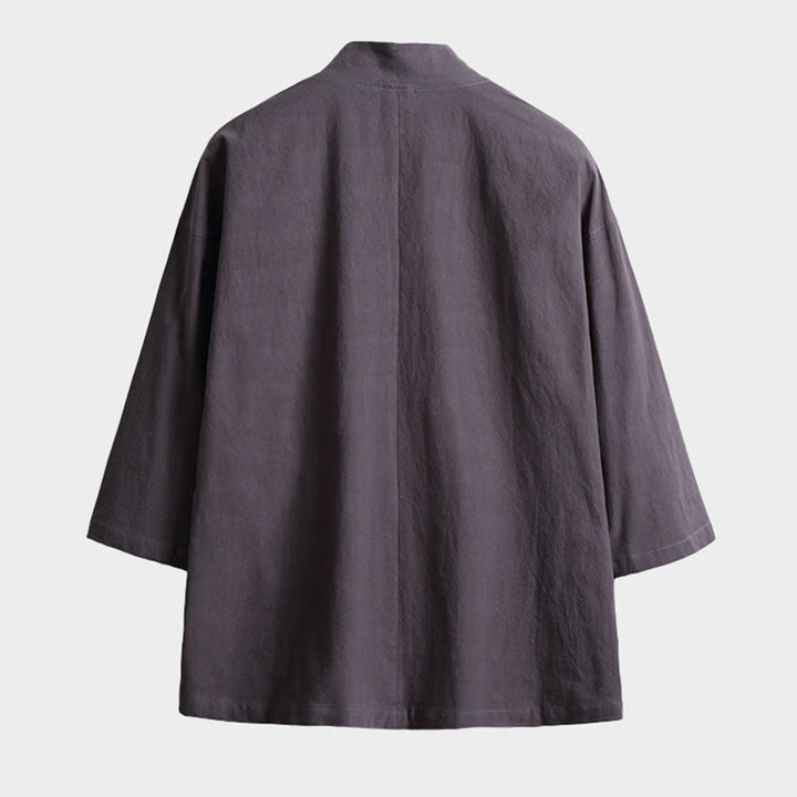 Buddha Stones無地 レースアップ 七分袖 オープンフロント ジャケット メンズ 着物 - image 5