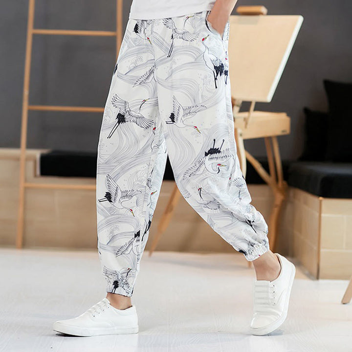 Buddha Stones、鶴、吉兆の雲模様のメンズハーレムパンツ(ポケット付き) - 白 - US/UK/AU46、 EU56 (5XL) - image 8