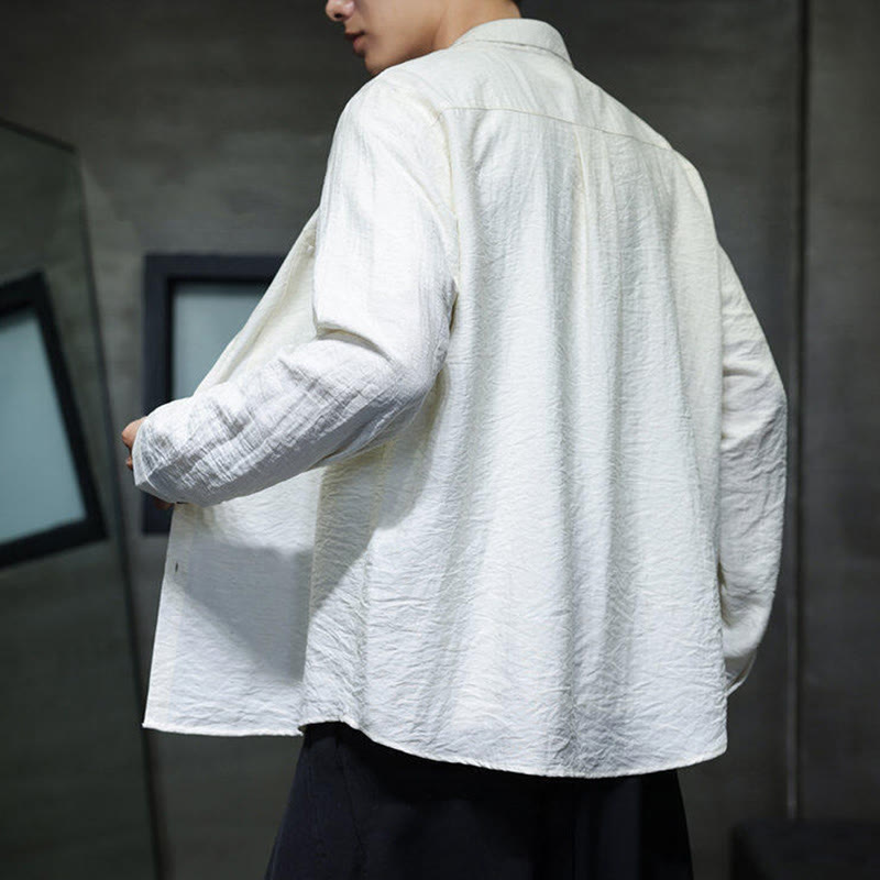 Buddha Stones春のメンズ 無地ボタンデザイン 長袖シャツ - image 10