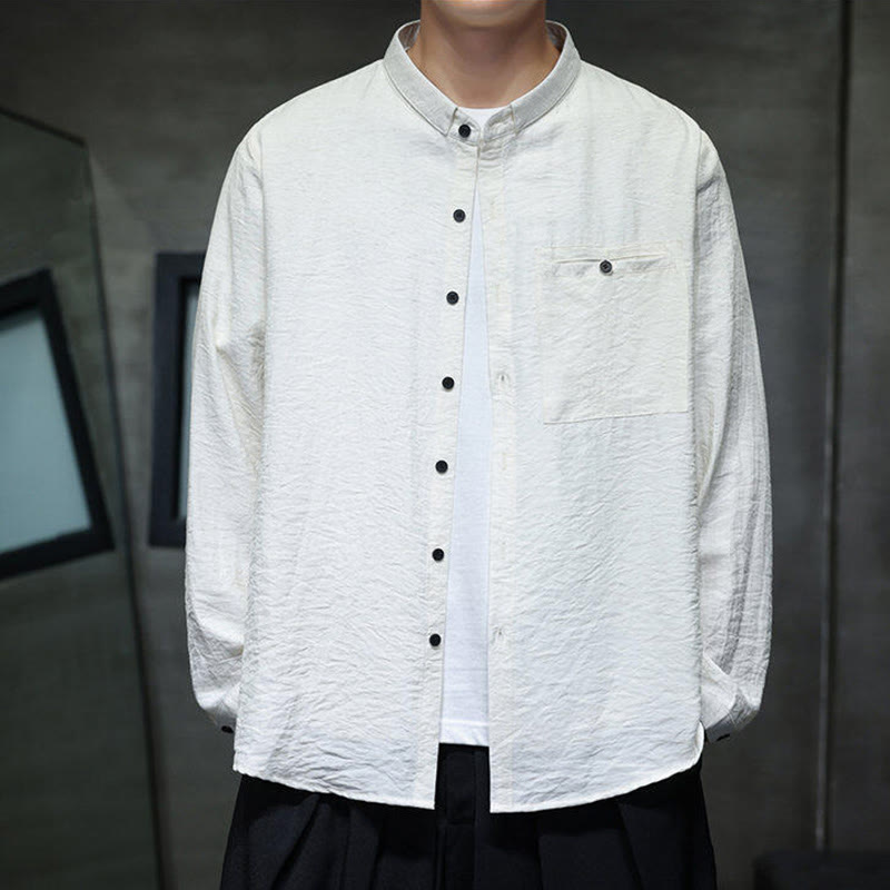 Buddha Stones春のメンズ 無地ボタンデザイン 長袖シャツ - image 12