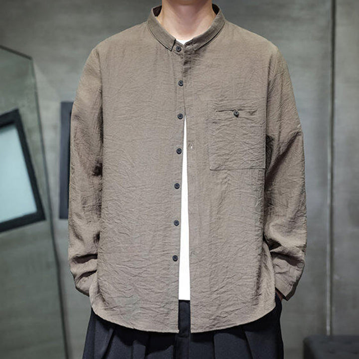 Buddha Stones春のメンズ 無地ボタンデザイン 長袖シャツ - image 19