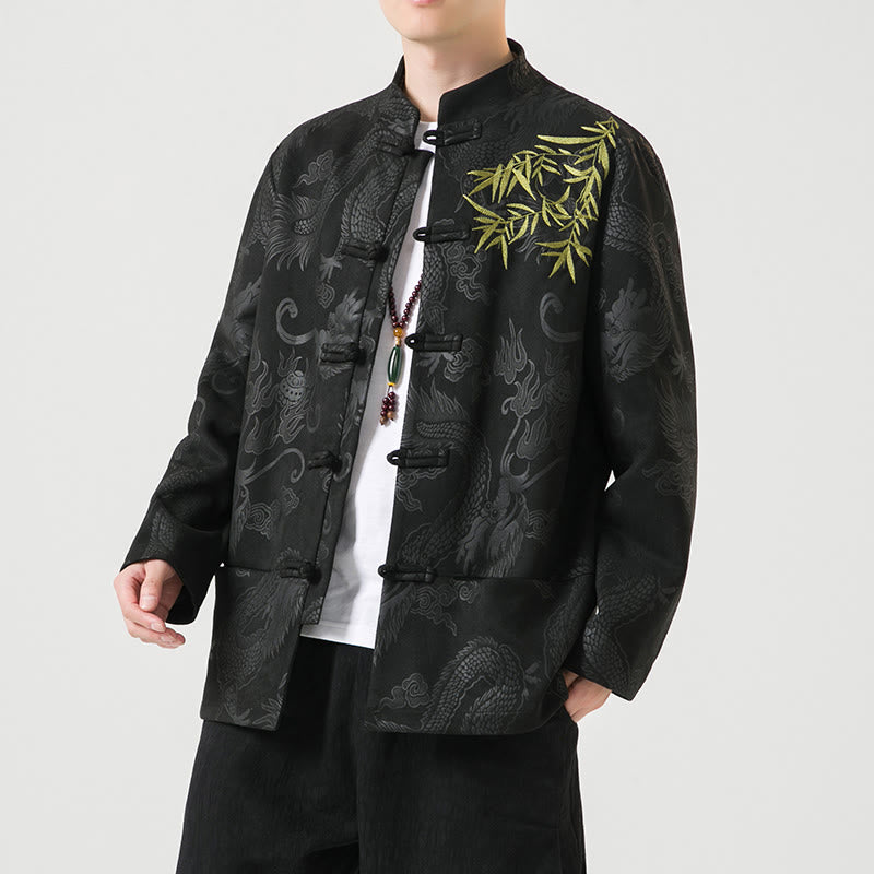 Buddha Stones竹 龍 カエルボタンデザイン 長袖 メンズジャケット - 黒 - US/UK/AU46、 EU56 (5XL) - image 0