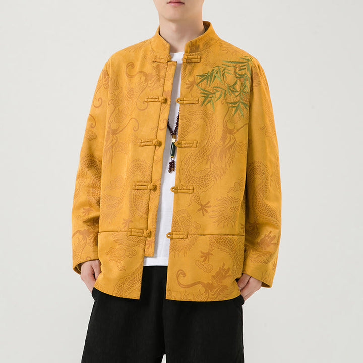 Buddha Stones竹 龍 カエルボタンデザイン 長袖 メンズジャケット - 金 - US/UK/AU46、 EU56 (5XL) - image 10