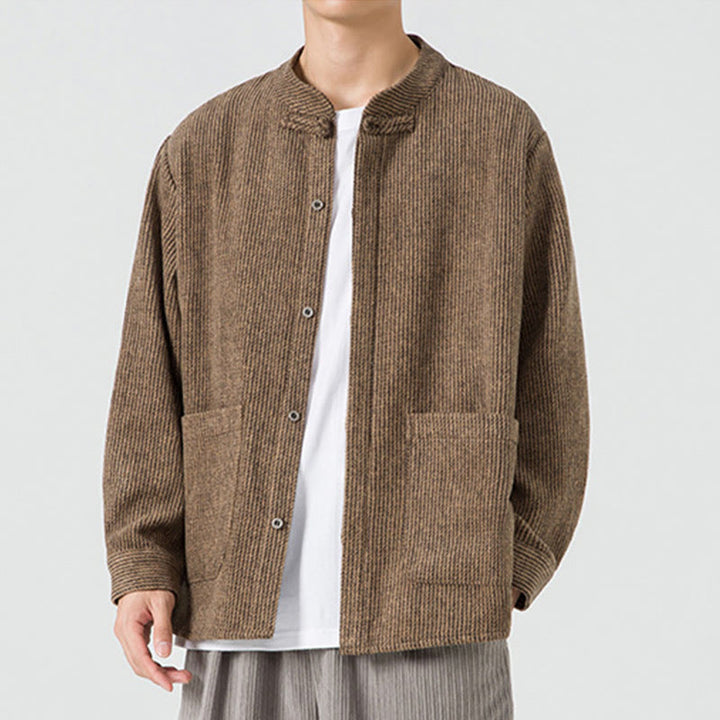 Buddha Stones無地 フロッグボタン 長袖 メンズ コットン コーデュロイ ジャケット ポケット付き - image 3