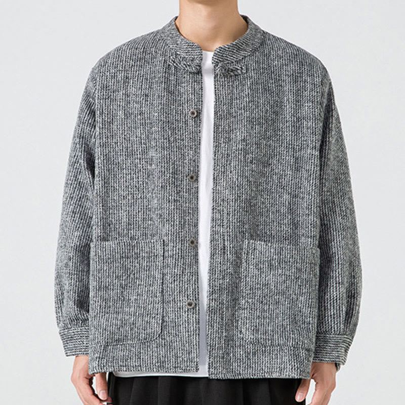 Buddha Stones無地 フロッグボタン 長袖 メンズ コットン コーデュロイ ジャケット ポケット付き - グレー - US/UK/AU48、 EU58(5XL) - image 22
