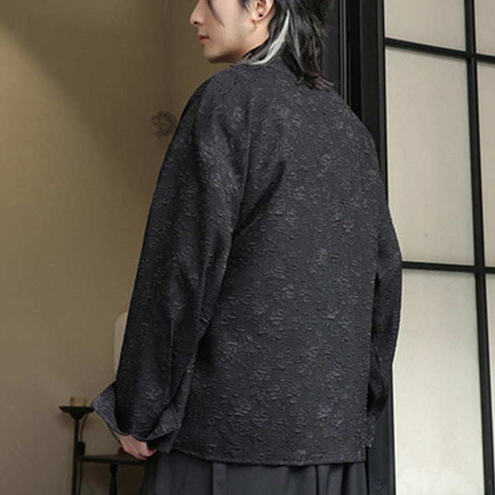 Buddha Stones春 Vネック 花柄 メンズ レースアップデザイン 長袖シャツ - image 2