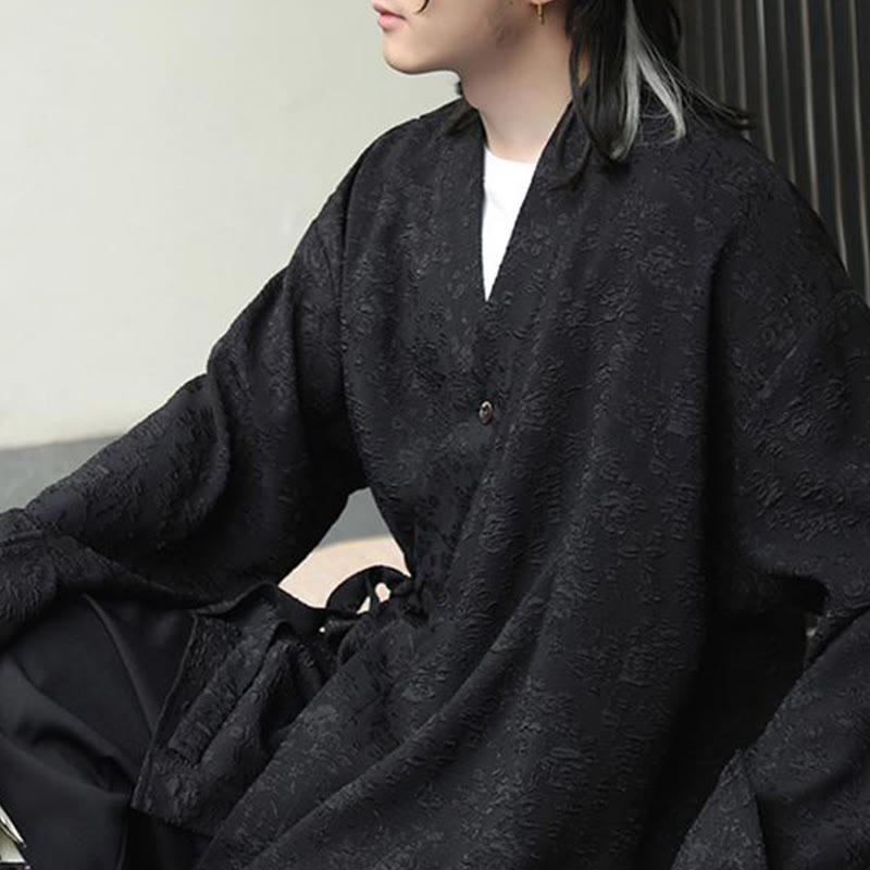 Buddha Stones春 Vネック 花柄 メンズ レースアップデザイン 長袖シャツ - image 4