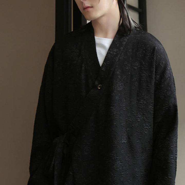 Buddha Stones春 Vネック 花柄 メンズ レースアップデザイン 長袖シャツ - image 6