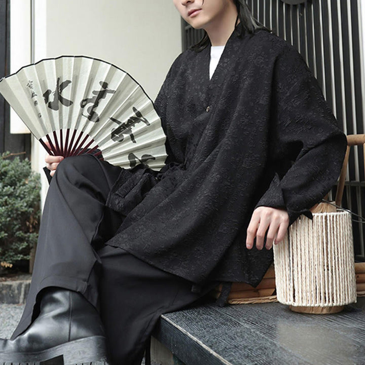 Buddha Stones春 Vネック 花柄 メンズ レースアップデザイン 長袖シャツ - image 5