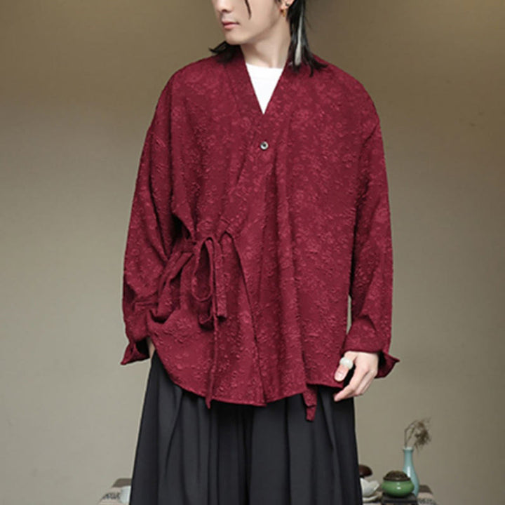 Buddha Stones春 Vネック 花柄 メンズ レースアップデザイン 長袖シャツ - image 16