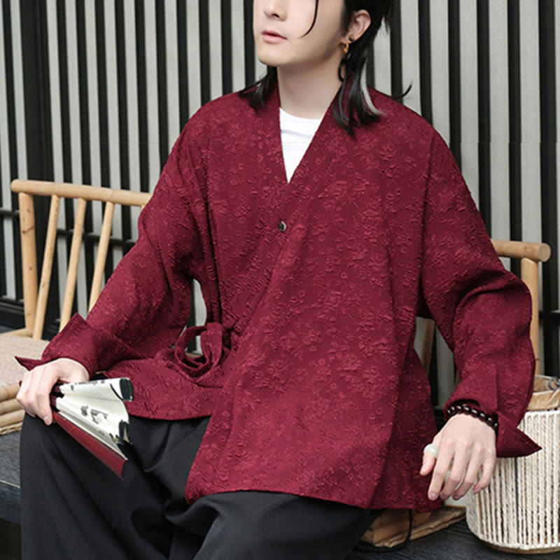 Buddha Stones春 Vネック 花柄 メンズ レースアップデザイン 長袖シャツ - image 11