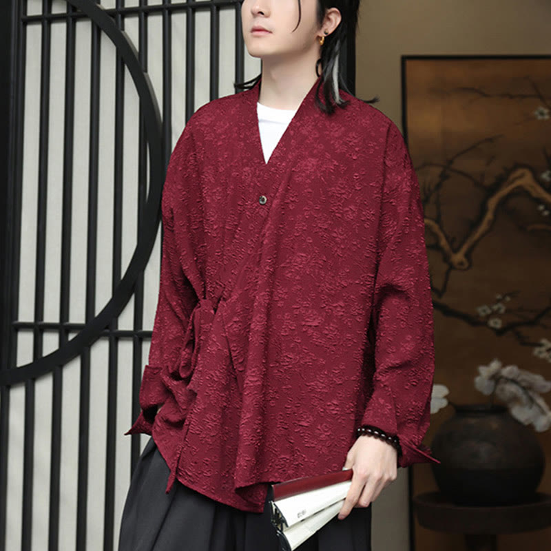 Buddha Stones春 Vネック 花柄 メンズ レースアップデザイン 長袖シャツ - image 12