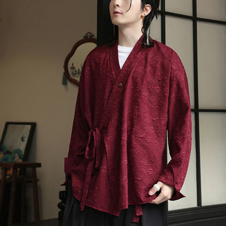 Buddha Stones春 Vネック 花柄 メンズ レースアップデザイン 長袖シャツ - image 13