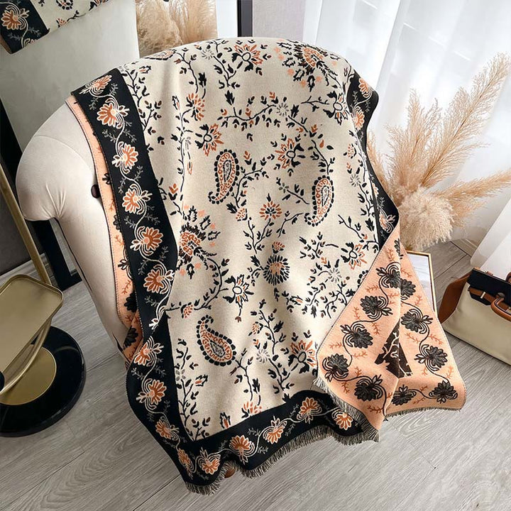 Buddha Stonesの厚みのある冬用ペイズリー花つる柄ソフトスカーフショール - オールドレース - 185x65cm - image 19