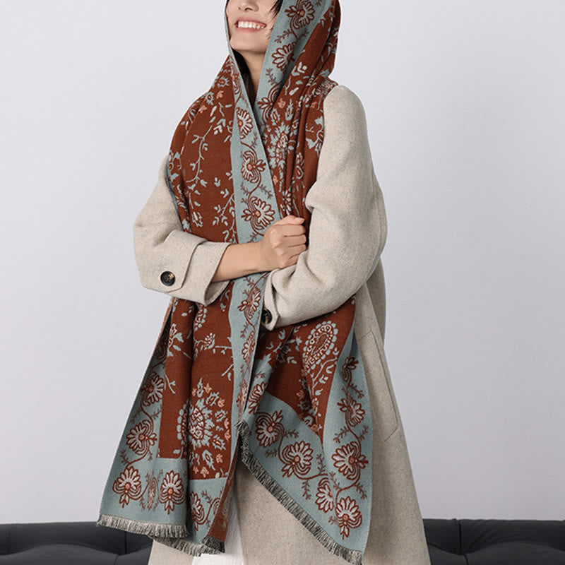 Buddha Stonesの厚みのある冬用ペイズリー花つる柄ソフトスカーフショール - image 5