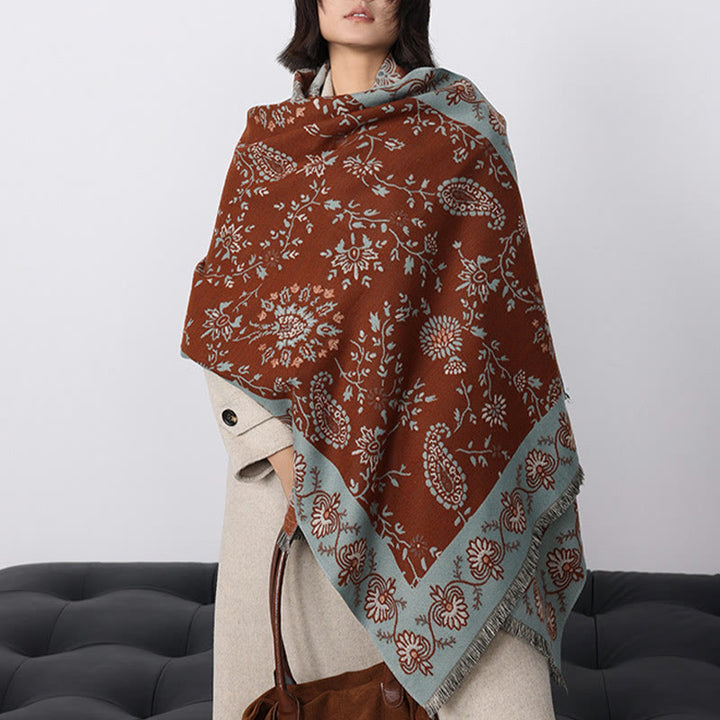 Buddha Stonesの厚みのある冬用ペイズリー花つる柄ソフトスカーフショール - image 4