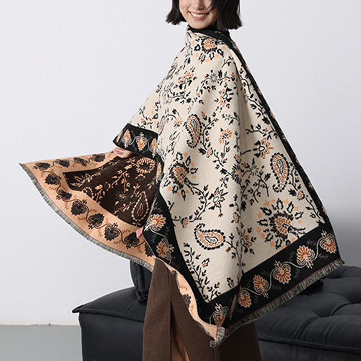 Buddha Stonesの厚みのある冬用ペイズリー花つる柄ソフトスカーフショール - image 23