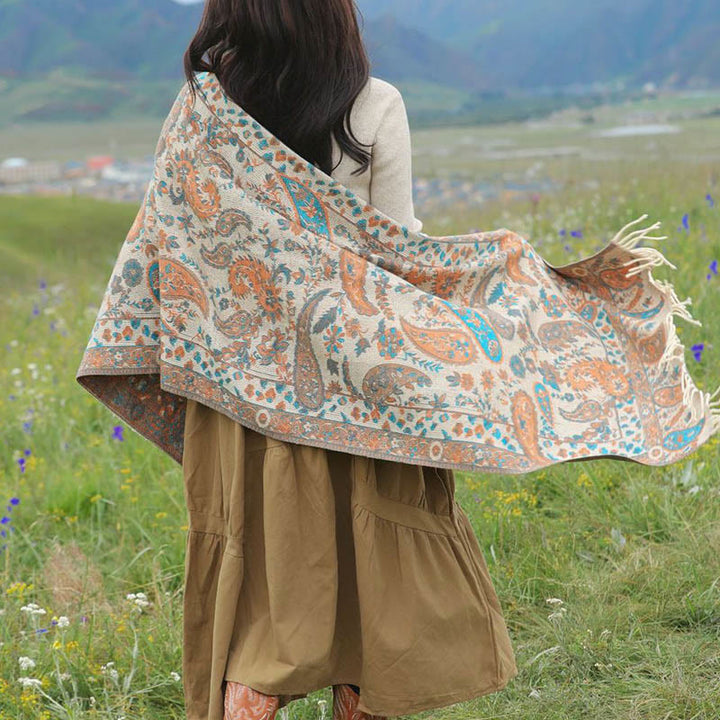 Buddha Stonesエスニック刺繍ペイズリー花柄タッセルソフトスカーフショール - image 9