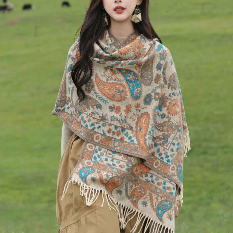 Buddha Stonesエスニック刺繍ペイズリー花柄タッセルソフトスカーフショール - image 10