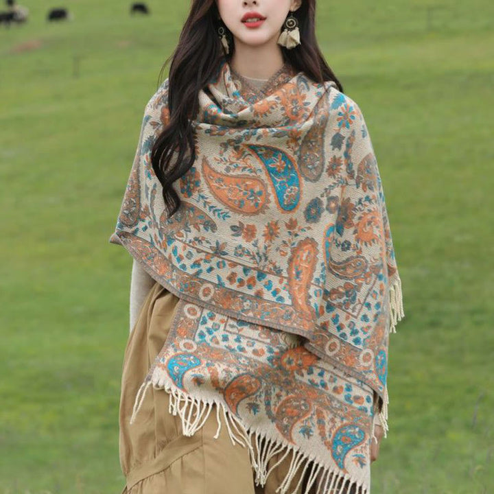Buddha Stonesエスニック刺繍ペイズリー花柄タッセルソフトスカーフショール - image 10