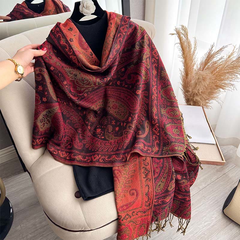 Buddha Stones春の花柄ペイズリー柄スカーフショール タッセル付き - image 6