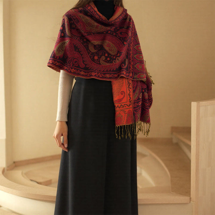 Buddha Stones春の花柄ペイズリー柄スカーフショール タッセル付き - image 7