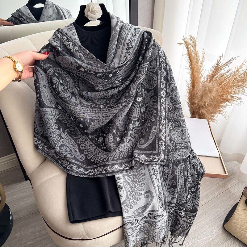 Buddha Stones春の花柄ペイズリー柄スカーフショール タッセル付き - image 10